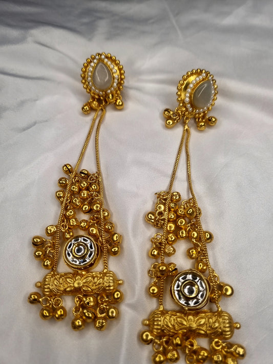 SAJOBHI KASHMIRI TRADITIONAL LONG EARRINGS - Gold Plated Jhumka & Pearl Drops