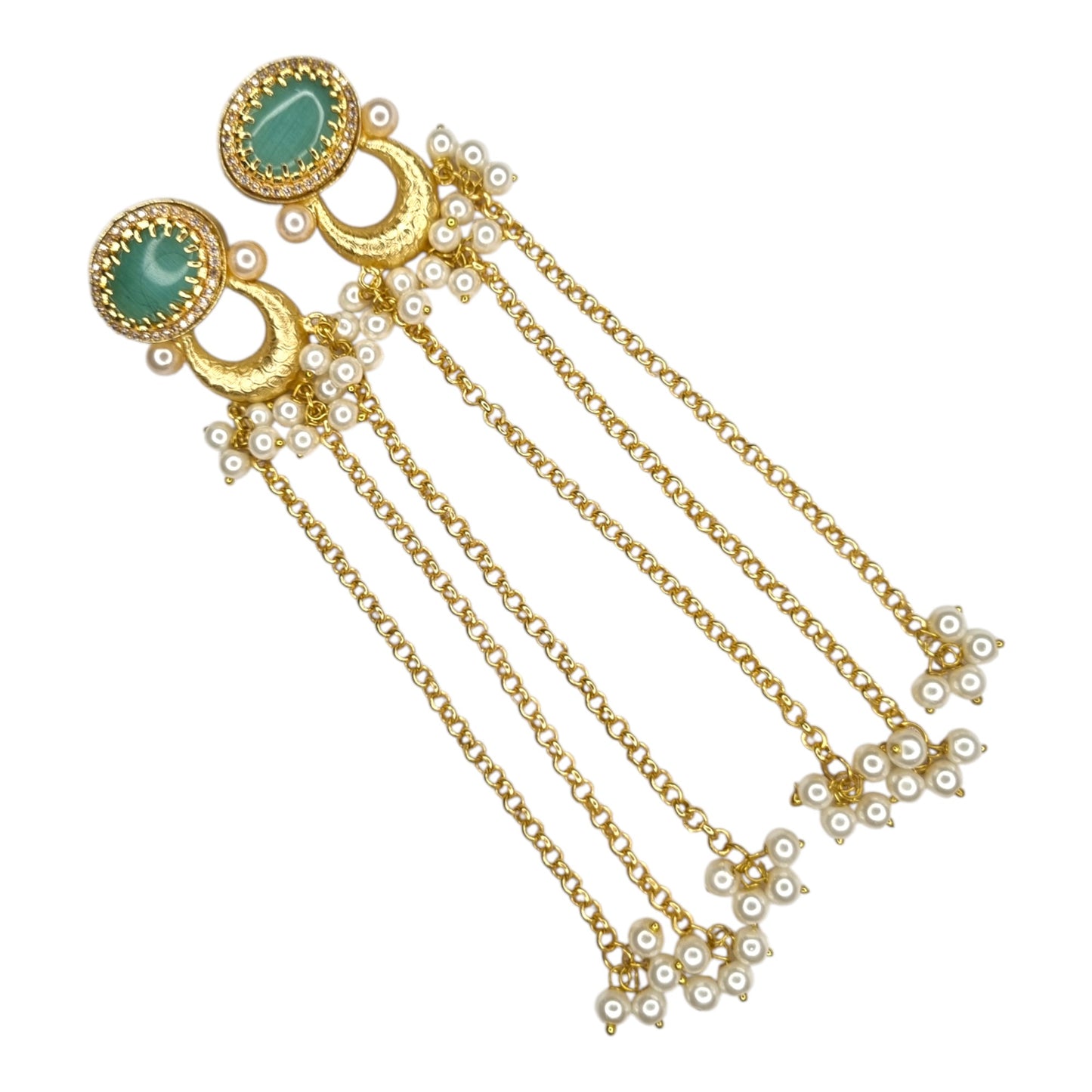 Traditional Chandbali Inspired Brass & Pearl Long Chain Earrings