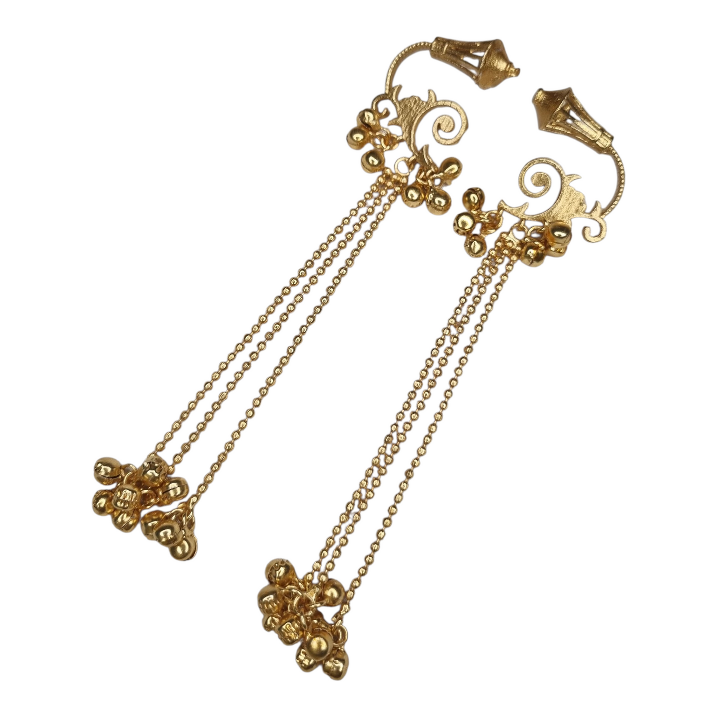 Traditional Kashmiri Earrings – Gold-Tone Long Chain & Ghungroo Ethnic Jewelry for Women