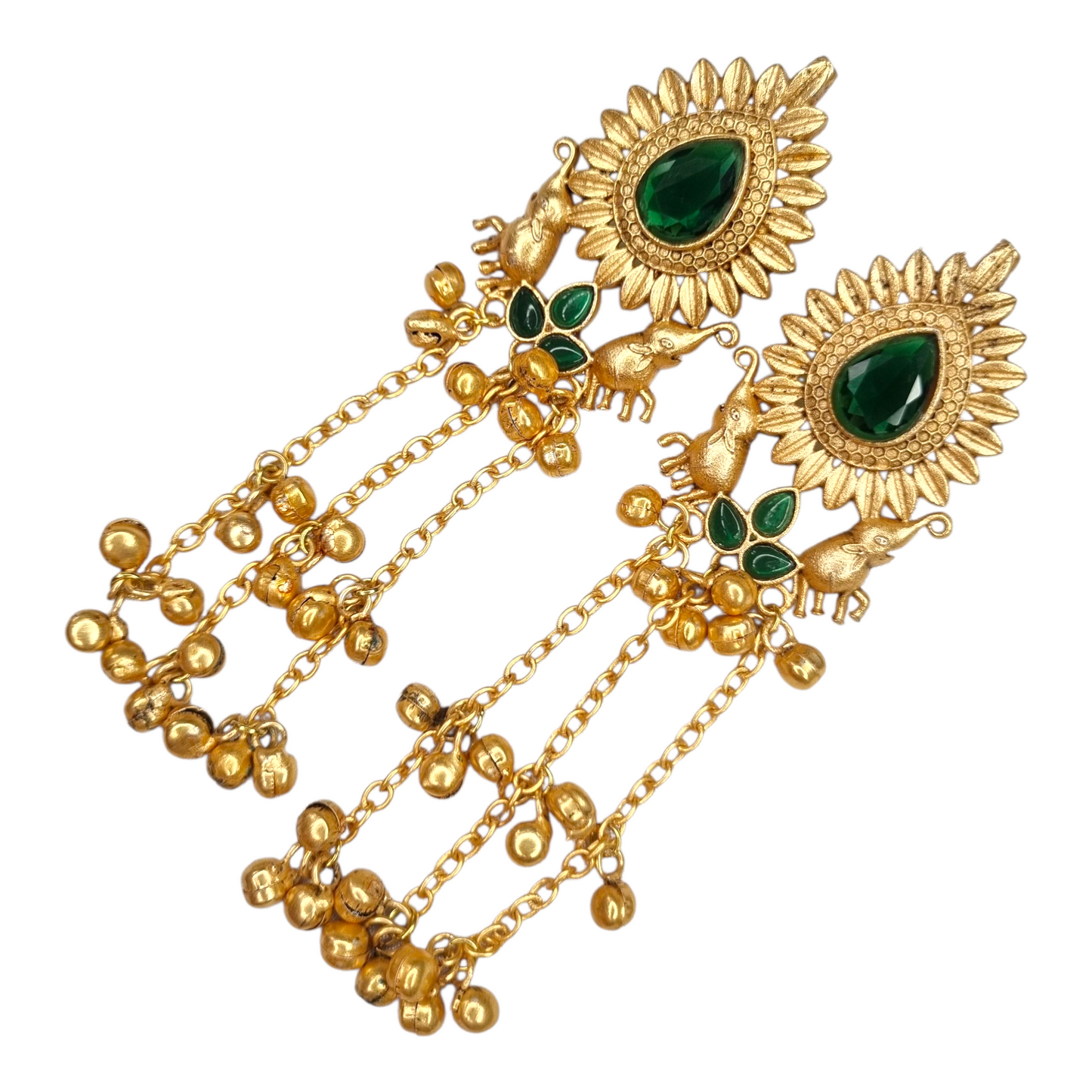 Kashmiri Long Earrings for Women | Traditional Brass Earrings with Red Stone & Elephant Design | Ethnic Jewelry for Weddings & Festivals