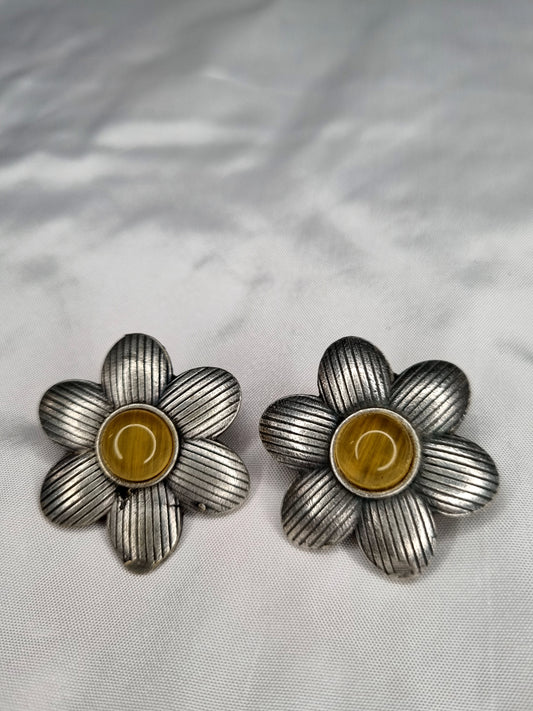 Sajobhi™ Rustic Petal Flower Earrings with Yellow Gem Accent