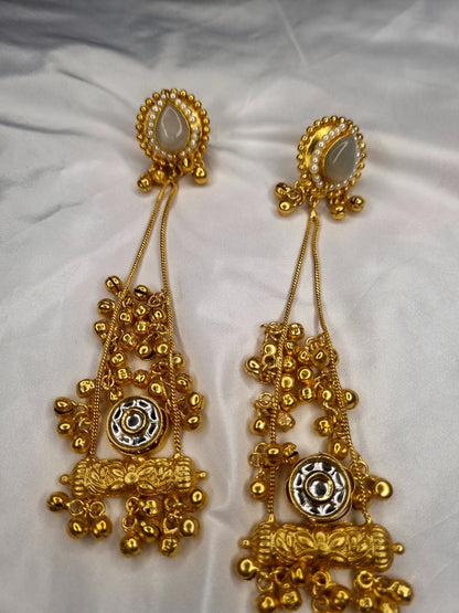 SAJOBHI KASHMIRI TRADITIONAL LONG EARRINGS - Gold Plated Jhumka & Pearl Drops