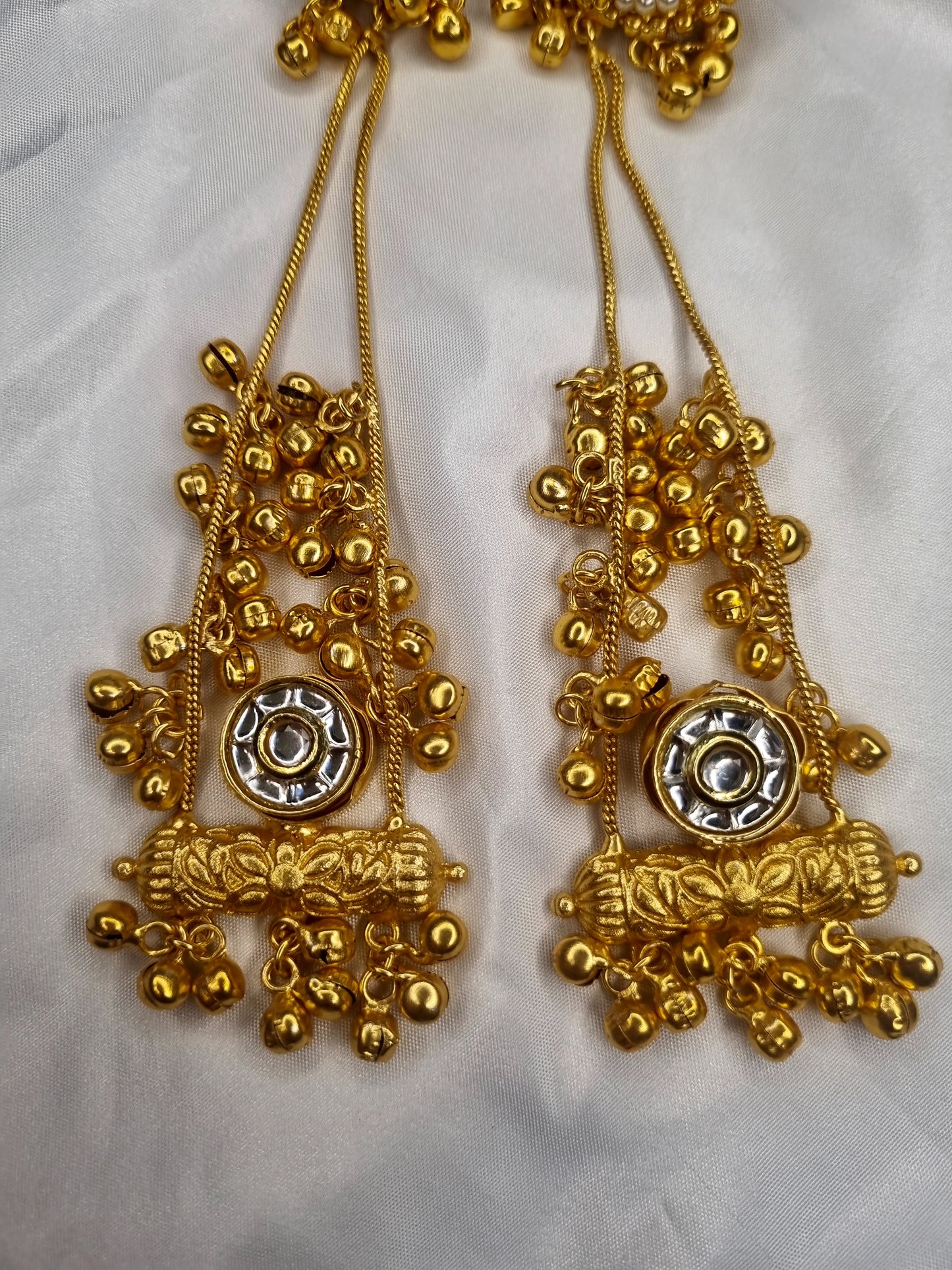 SAJOBHI KASHMIRI TRADITIONAL LONG EARRINGS - Gold Plated Jhumka & Pearl Drops