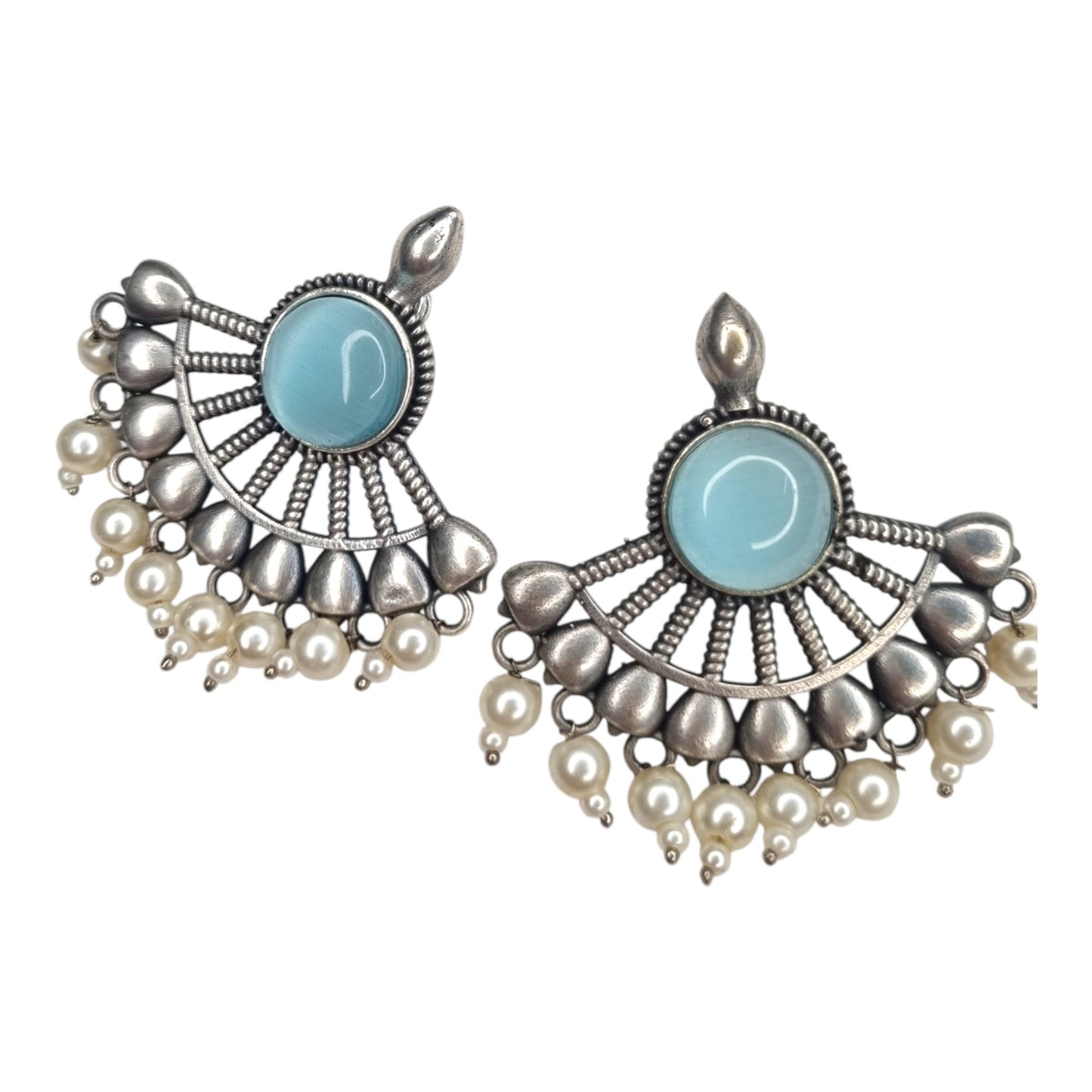 Sajobhi™ Bohemian Blue Stone Half-Moon Earrings with Oxidized Finish