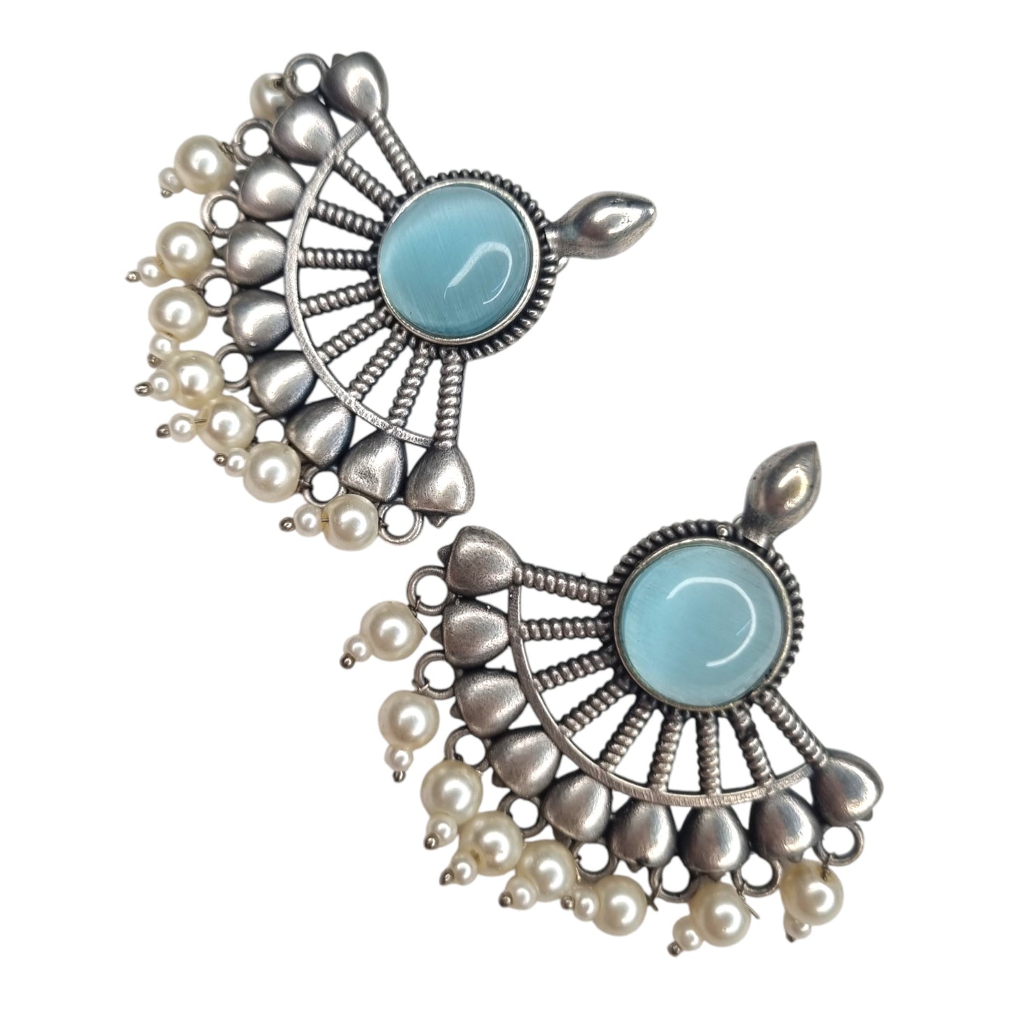 Sajobhi™ Bohemian Blue Stone Half-Moon Earrings with Oxidized Finish
