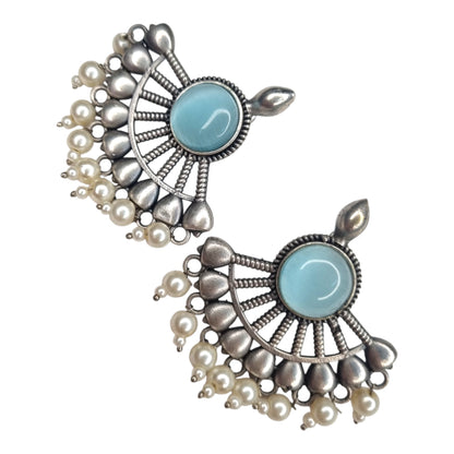 Sajobhi™ Bohemian Blue Stone Half-Moon Earrings with Oxidized Finish