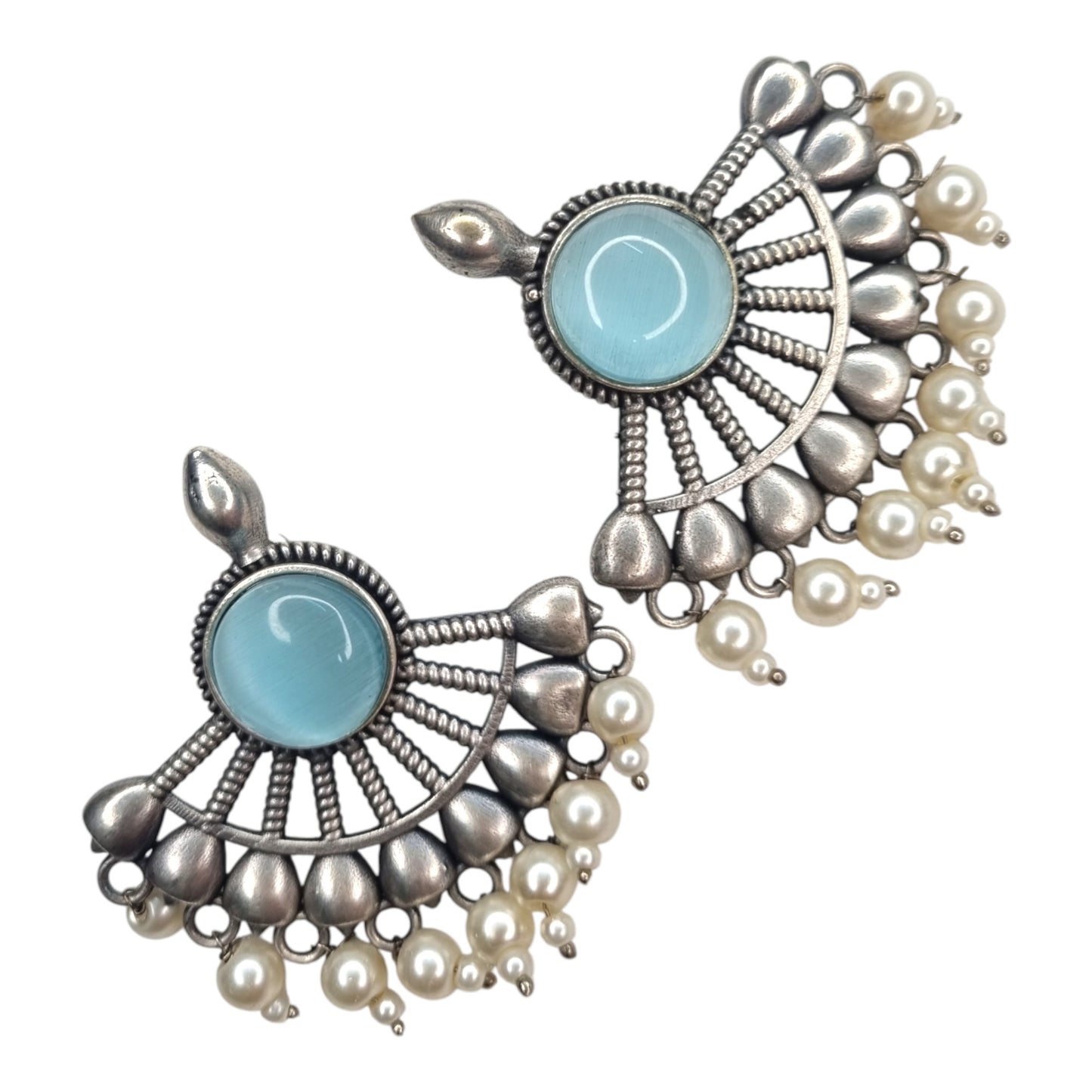 Sajobhi™ Bohemian Blue Stone Half-Moon Earrings with Oxidized Finish