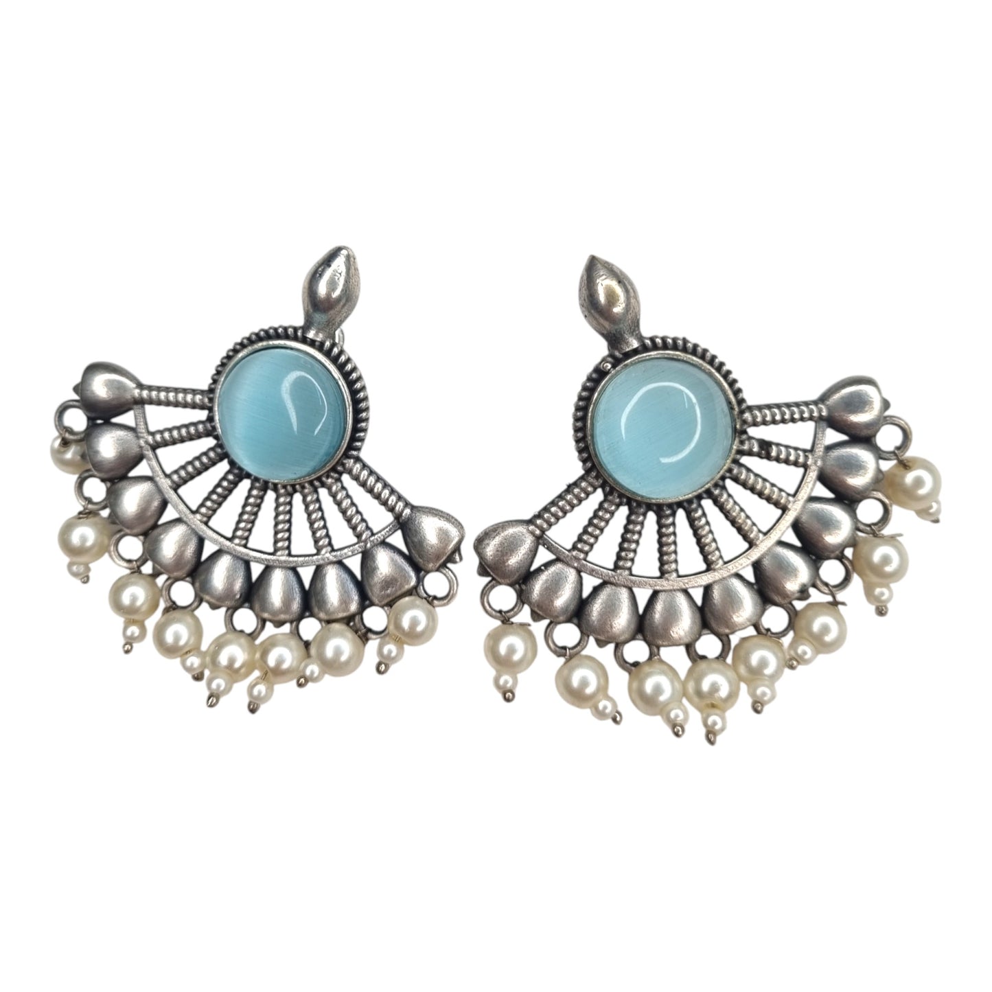 Sajobhi™ Bohemian Blue Stone Half-Moon Earrings with Oxidized Finish