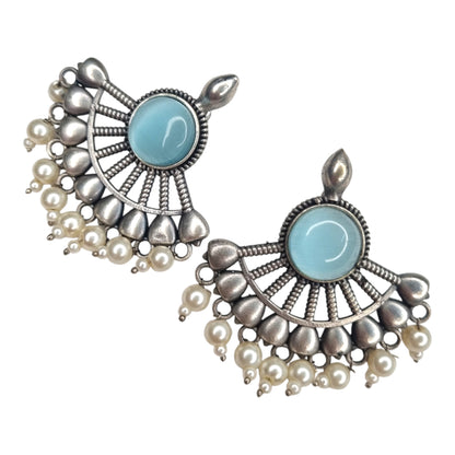 Sajobhi™ Bohemian Blue Stone Half-Moon Earrings with Oxidized Finish