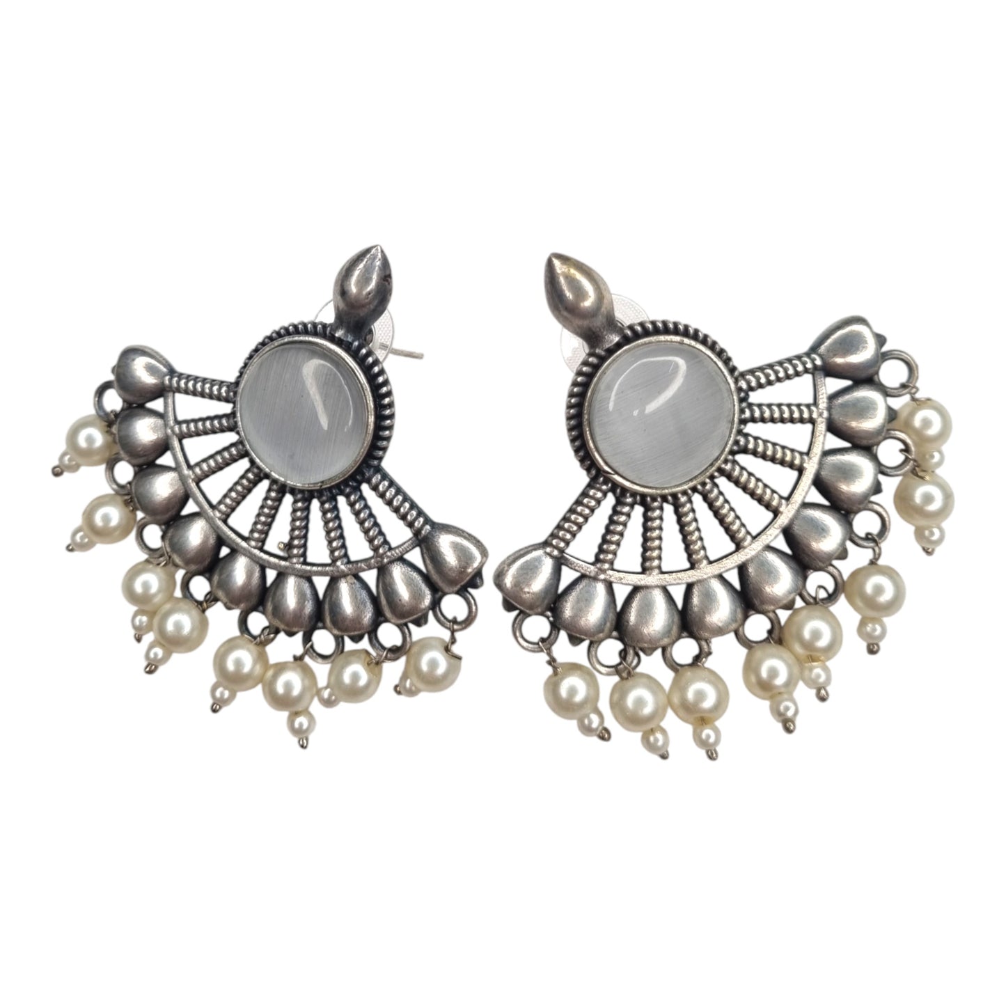 Sajobhi™ Elegant White Stone Half-Moon Earrings with Oxidized Finish
