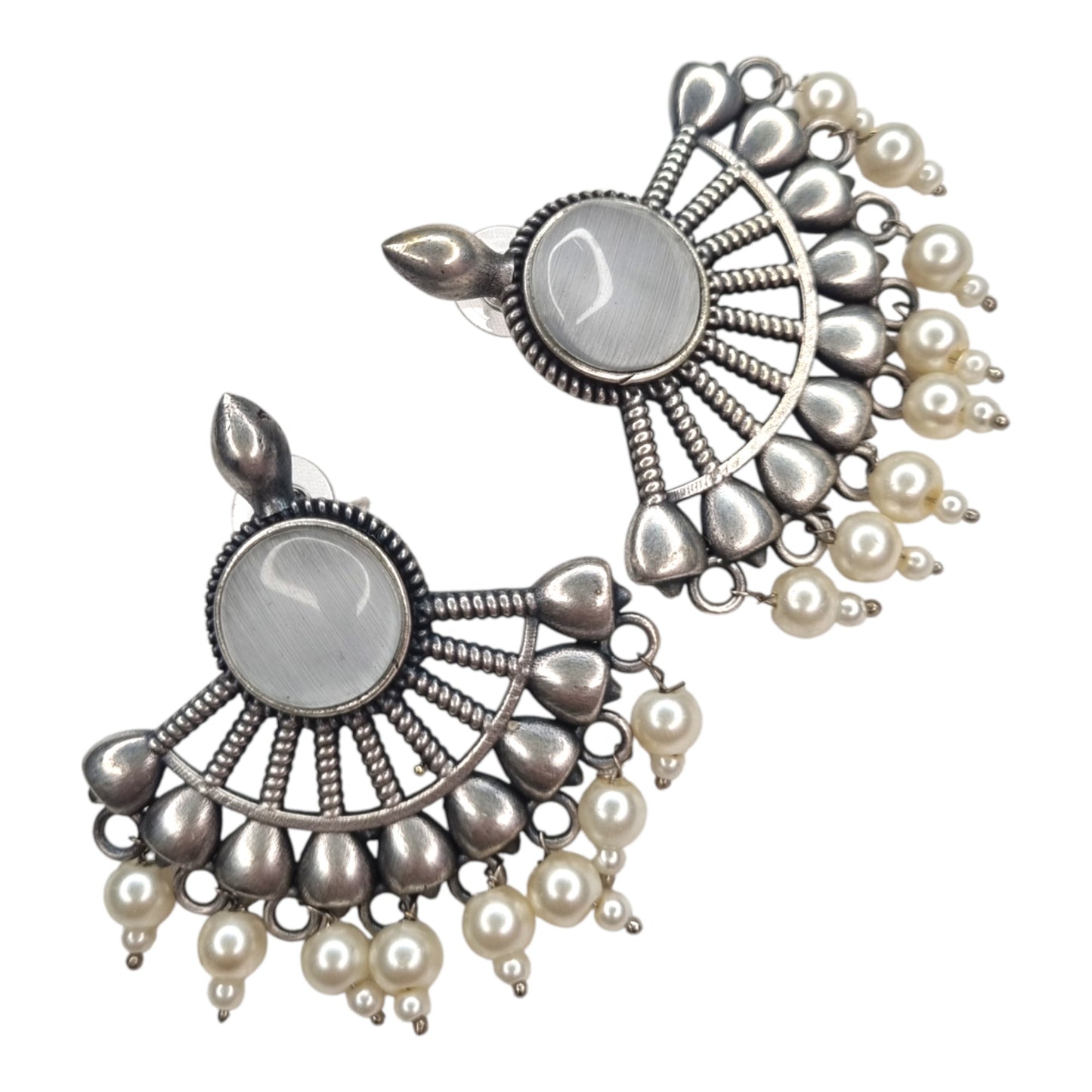 Sajobhi™ Elegant White Stone Half-Moon Earrings with Oxidized Finish