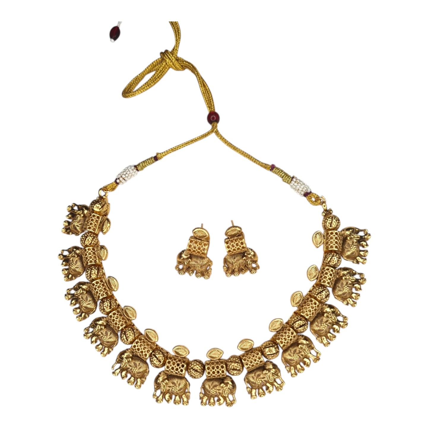 Traditional Gold-Plated Elephant Necklace Set with Earrings