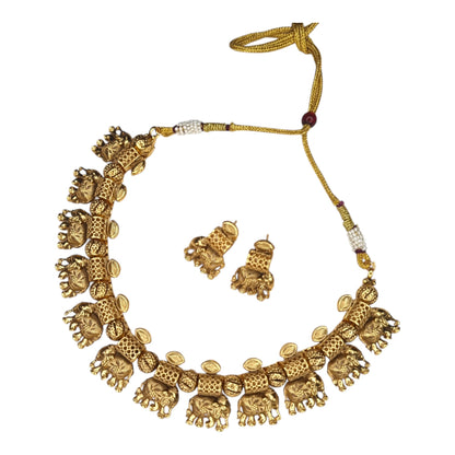 Traditional Gold-Plated Elephant Necklace Set with Earrings