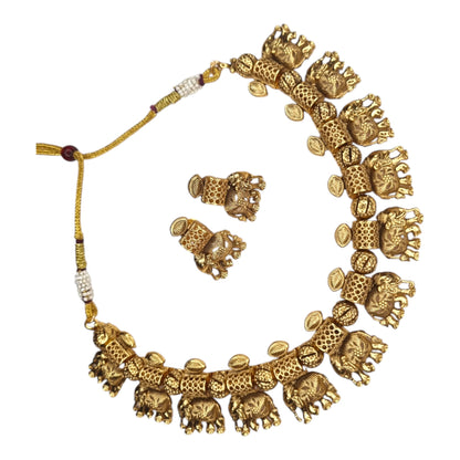 Traditional Gold-Plated Elephant Necklace Set with Earrings
