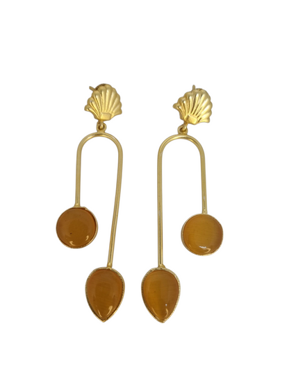 Bold Black Drop Earrings with Shell Stud – Statement Minimalist Jewellery by Sajobhi