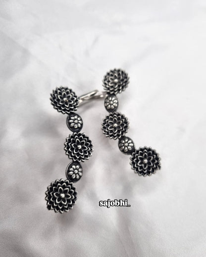 Sajobhi™ Vintage Oxidized Flower Chain Earrings | Traditional Dangler Jewellery