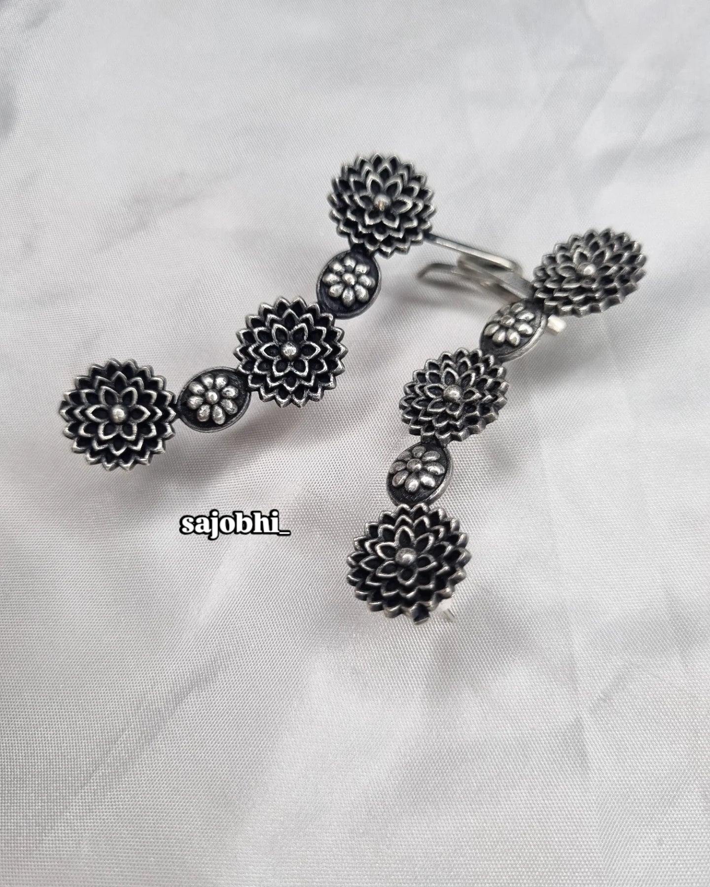 Sajobhi™ Vintage Oxidized Flower Chain Earrings | Traditional Dangler Jewellery