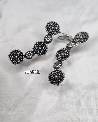 Sajobhi™ Vintage Oxidized Flower Chain Earrings | Traditional Dangler Jewellery