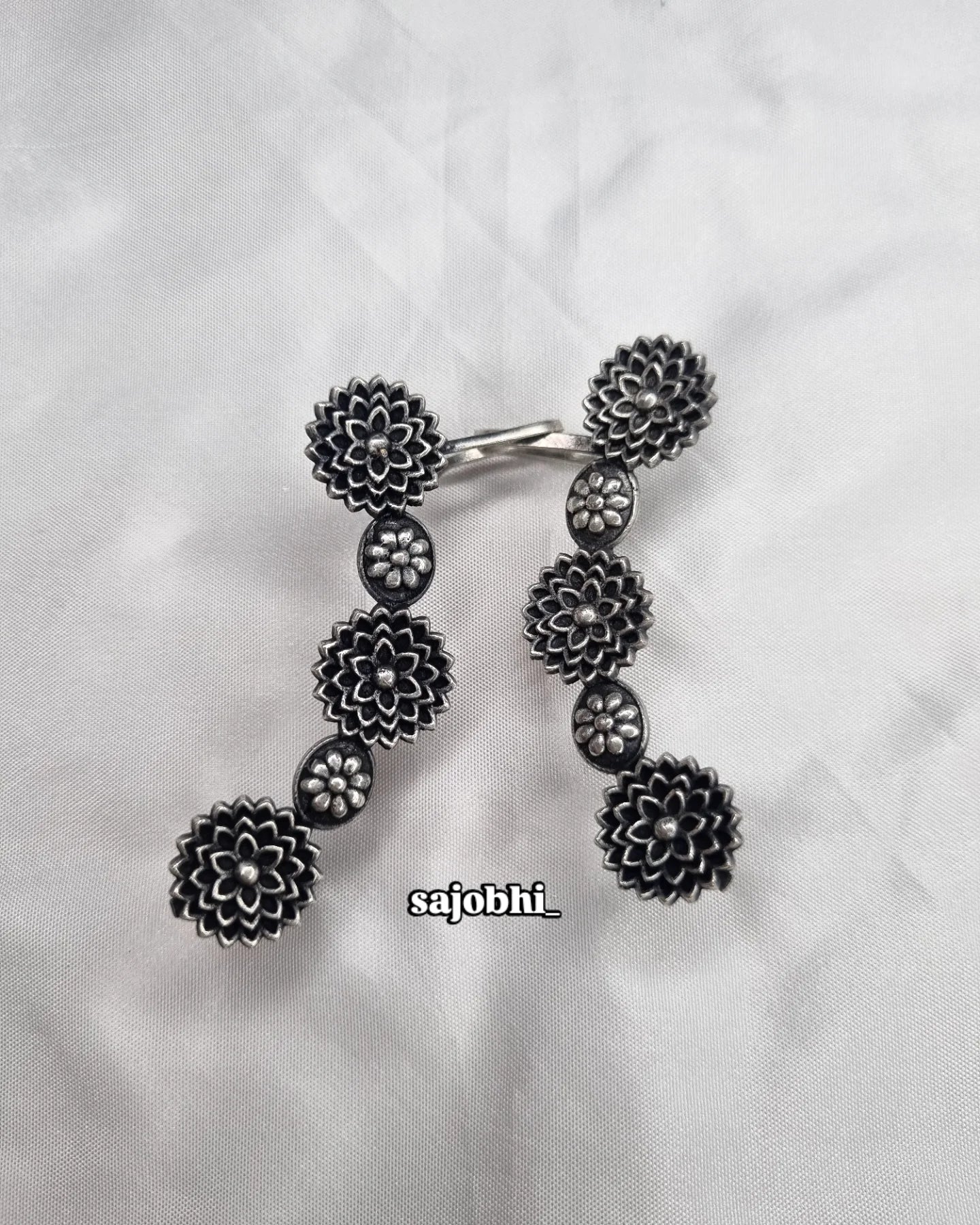 Sajobhi™ Vintage Oxidized Flower Chain Earrings | Traditional Dangler Jewellery