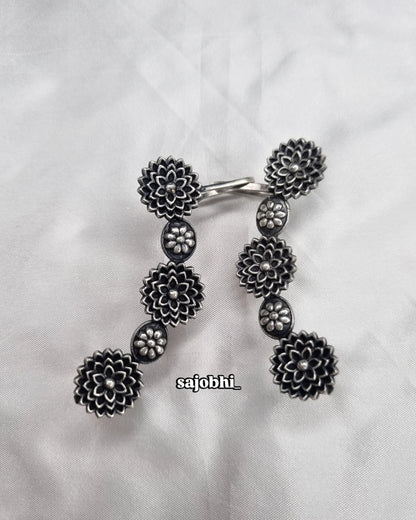 Sajobhi™ Vintage Oxidized Flower Chain Earrings | Traditional Dangler Jewellery