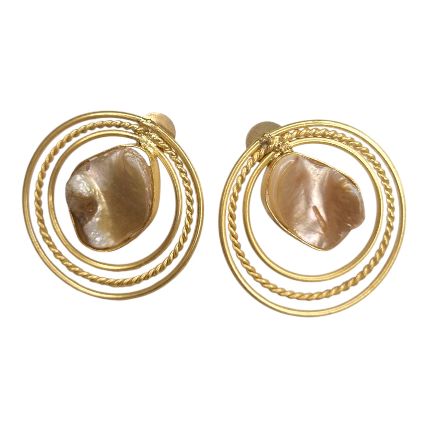 Golden Hoop & Mother-of-Pearl Drop Earrings | Textured Circle Statement Earrings