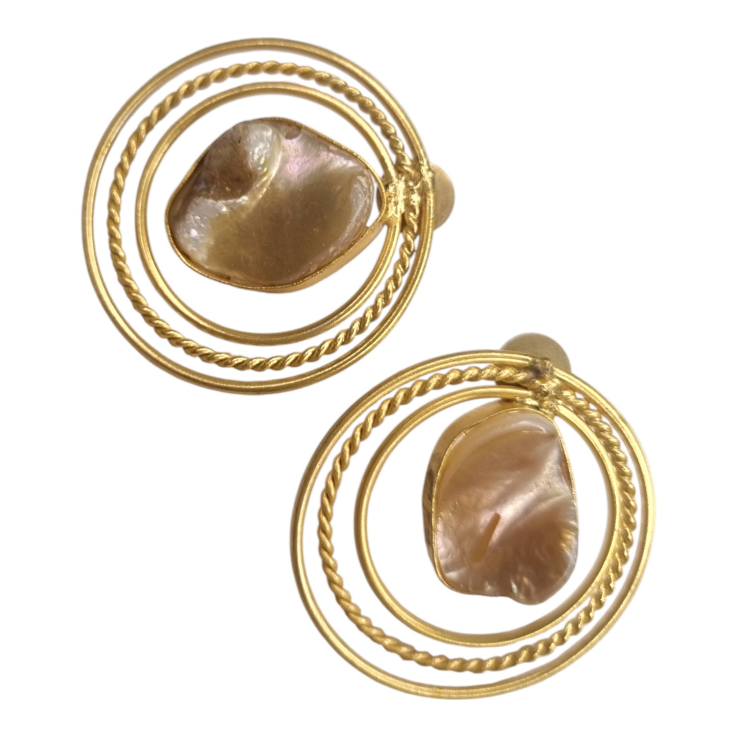 Golden Hoop & Mother-of-Pearl Drop Earrings | Textured Circle Statement Earrings