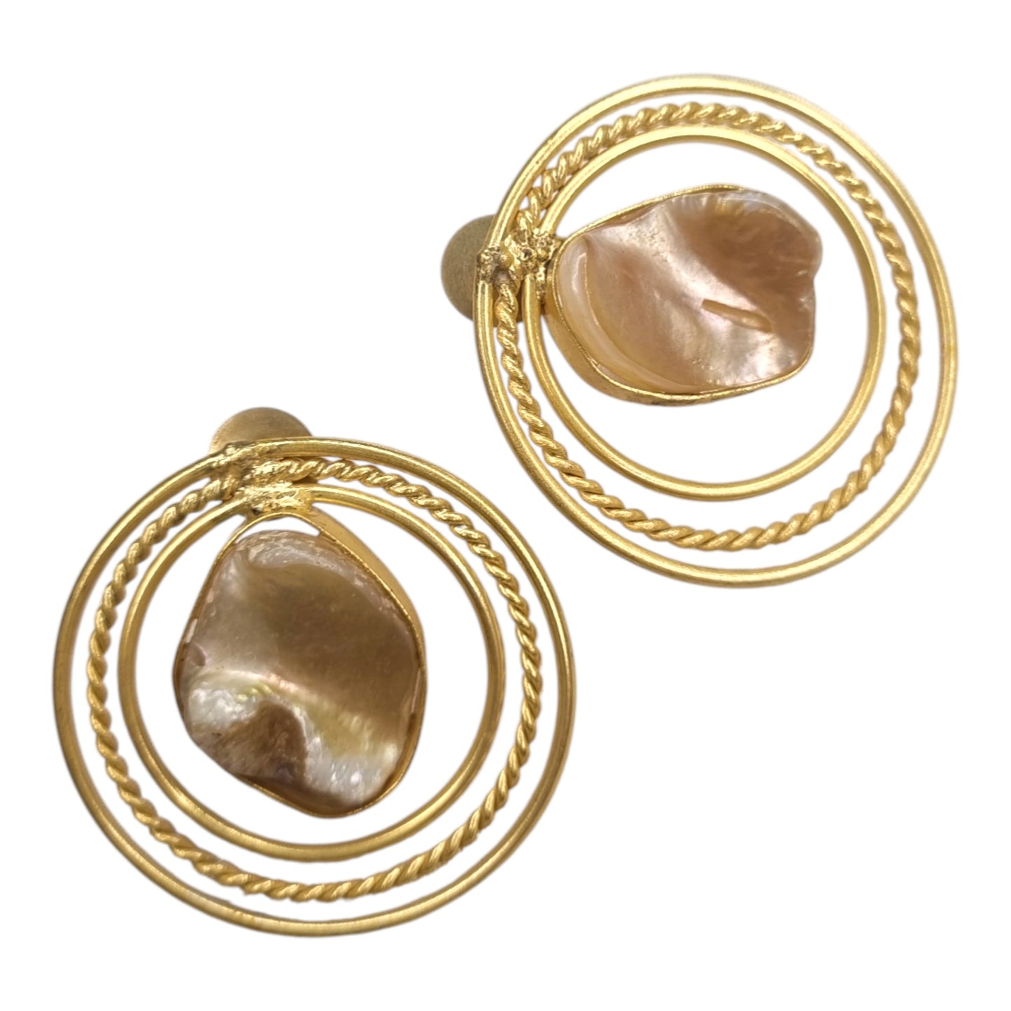 Golden Hoop & Mother-of-Pearl Drop Earrings | Textured Circle Statement Earrings