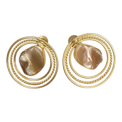 Golden Hoop & Mother-of-Pearl Drop Earrings | Textured Circle Statement Earrings