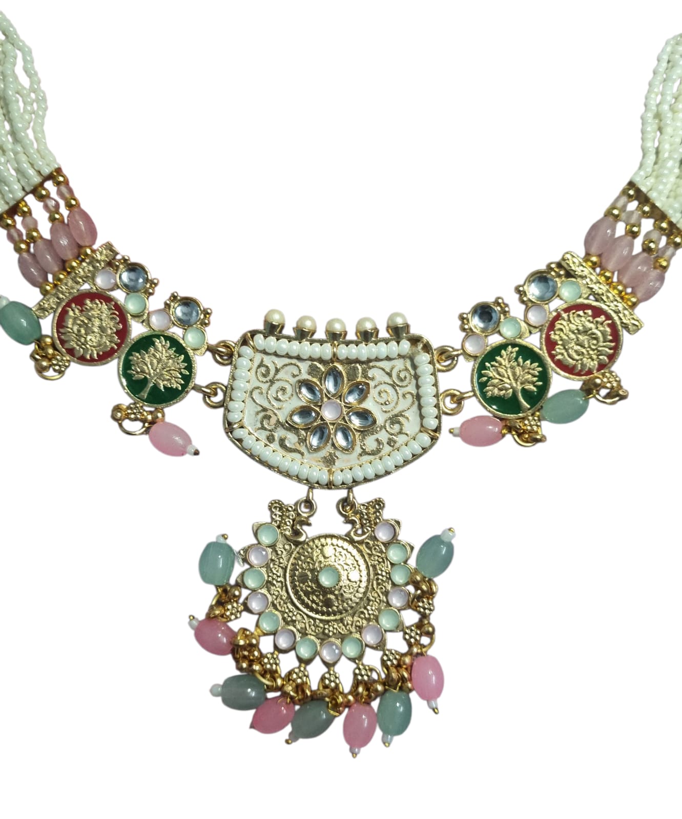 Mehreen Enamel Kundan Beaded Necklace Set