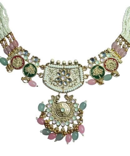 Mehreen Enamel Kundan Beaded Necklace Set