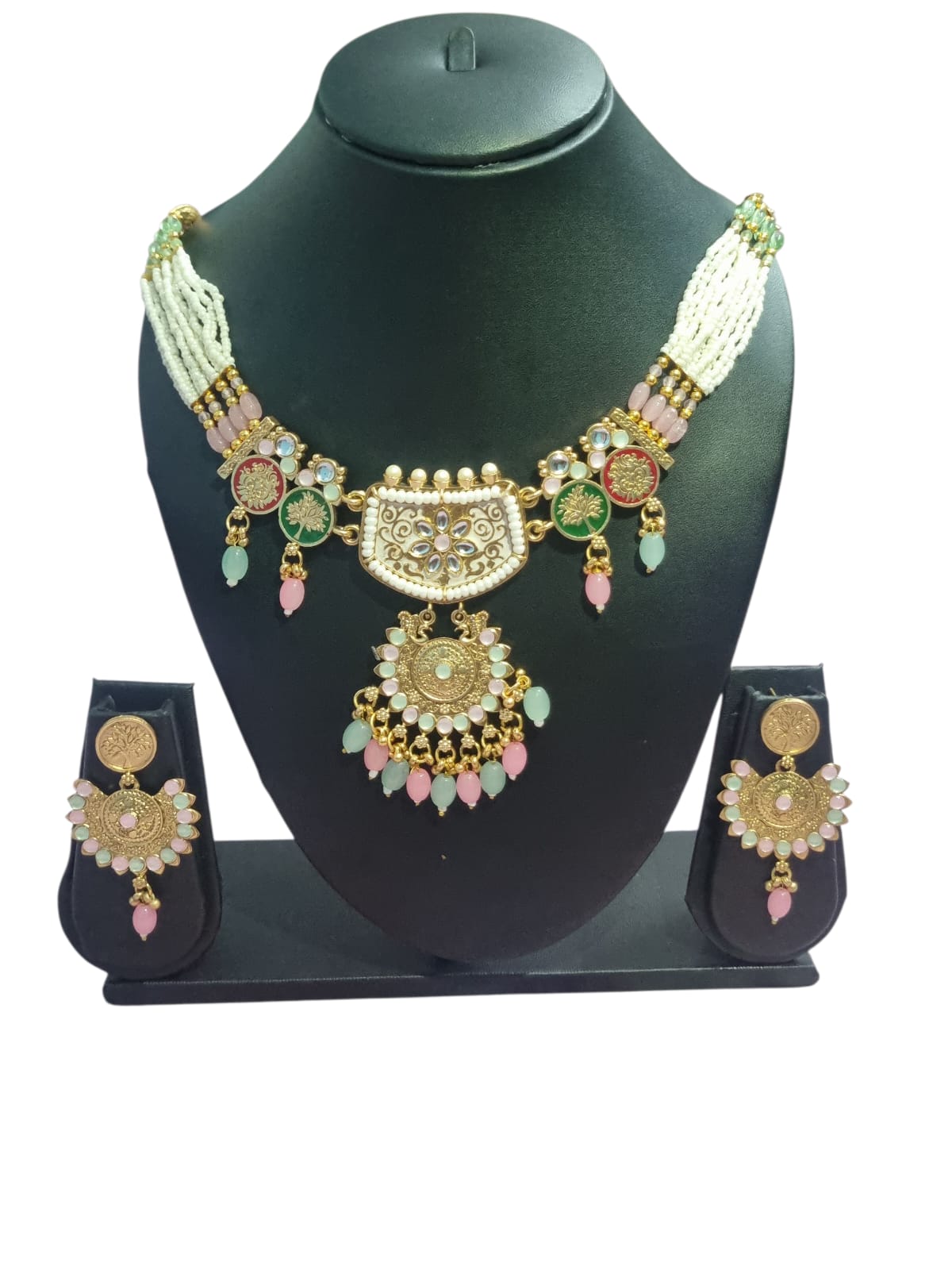 Mehreen Enamel Kundan Beaded Necklace Set