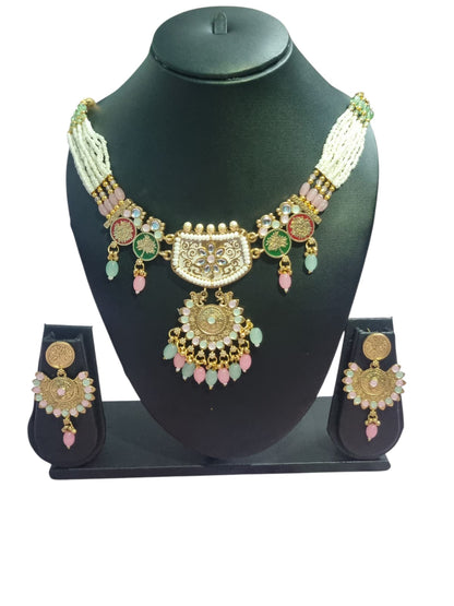 Mehreen Enamel Kundan Beaded Necklace Set