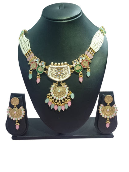 Mehreen Enamel Kundan Beaded Necklace Set