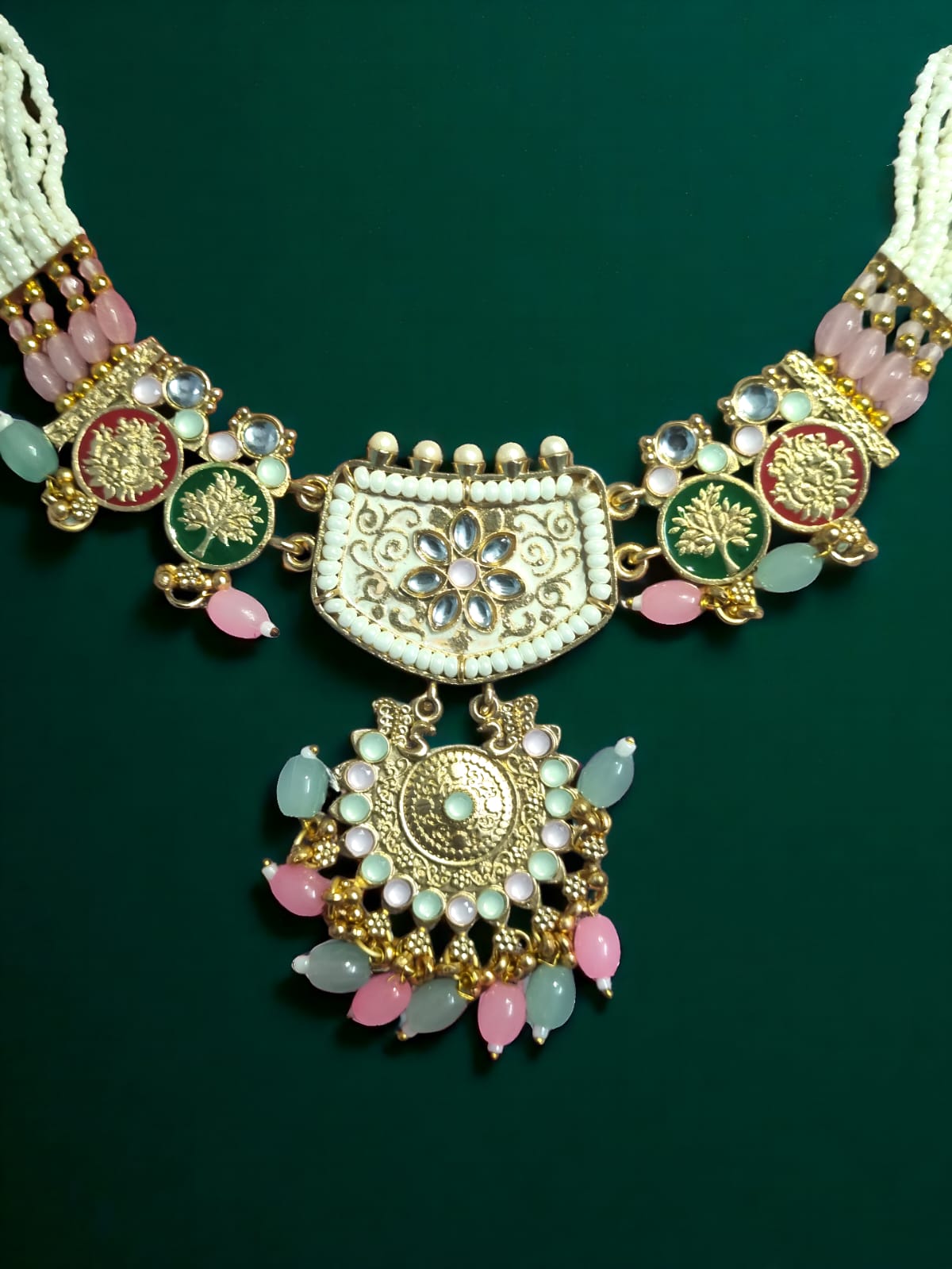 Mehreen Enamel Kundan Beaded Necklace Set
