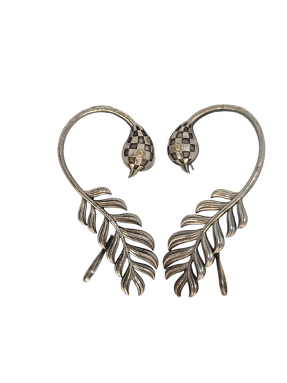 Oxidized Silver Leaf Statement Ear Cuffs | Sajobhi