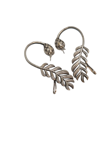 Oxidized Silver Leaf Statement Ear Cuffs | Sajobhi