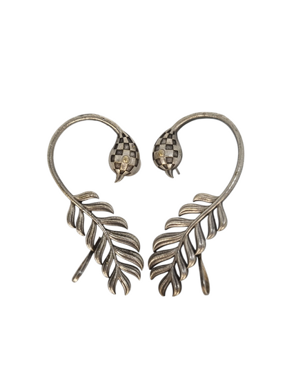 Oxidized Silver Leaf Statement Ear Cuffs | Sajobhi