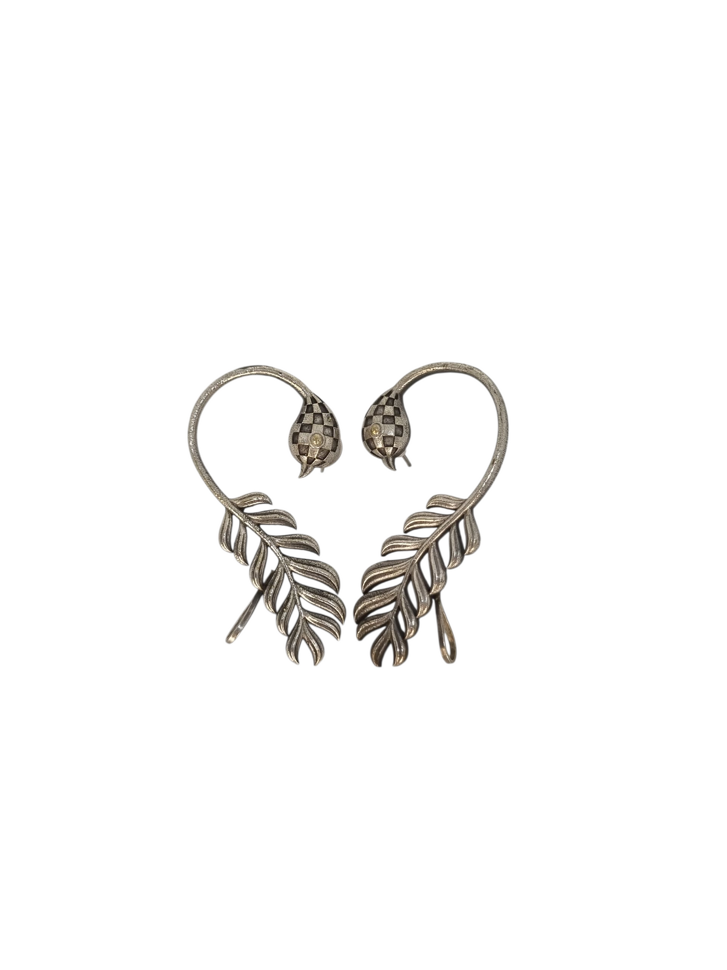 Oxidized Silver Leaf Statement Ear Cuffs | Sajobhi