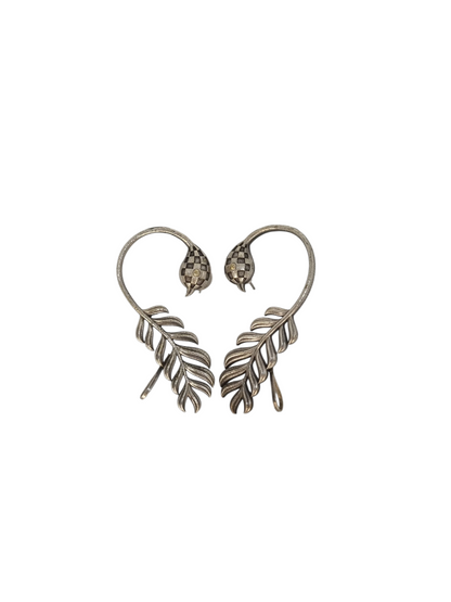 Oxidized Silver Leaf Statement Ear Cuffs | Sajobhi