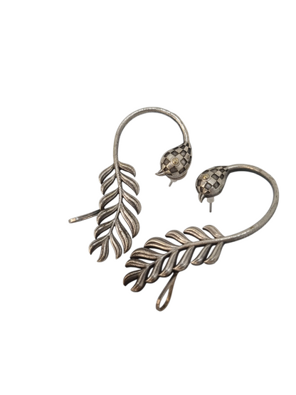 Oxidized Silver Leaf Statement Ear Cuffs | Sajobhi