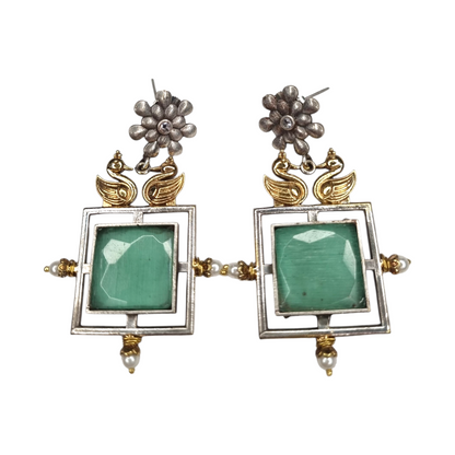 Ethnic Dangler Earrings with Swan Motif & Floral Stud