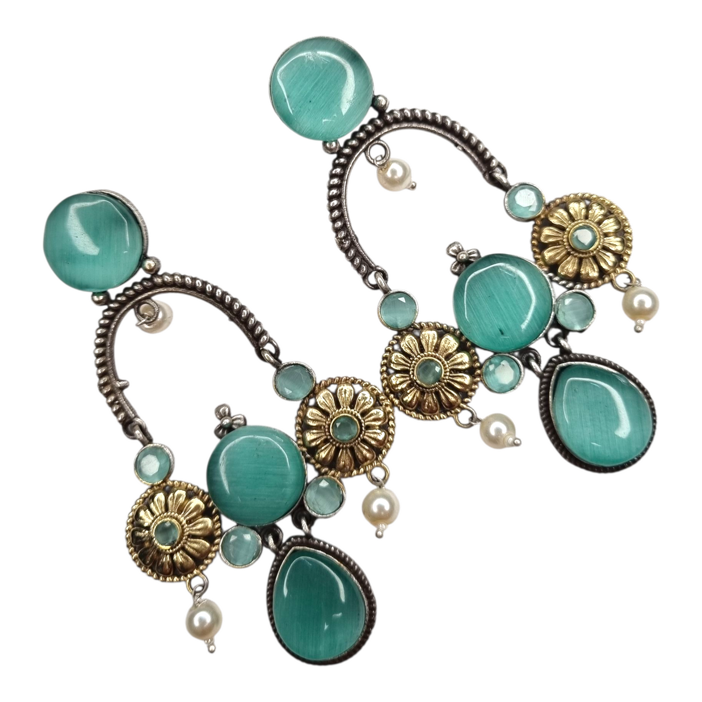 Floral Motif Brass Chandbali Earrings