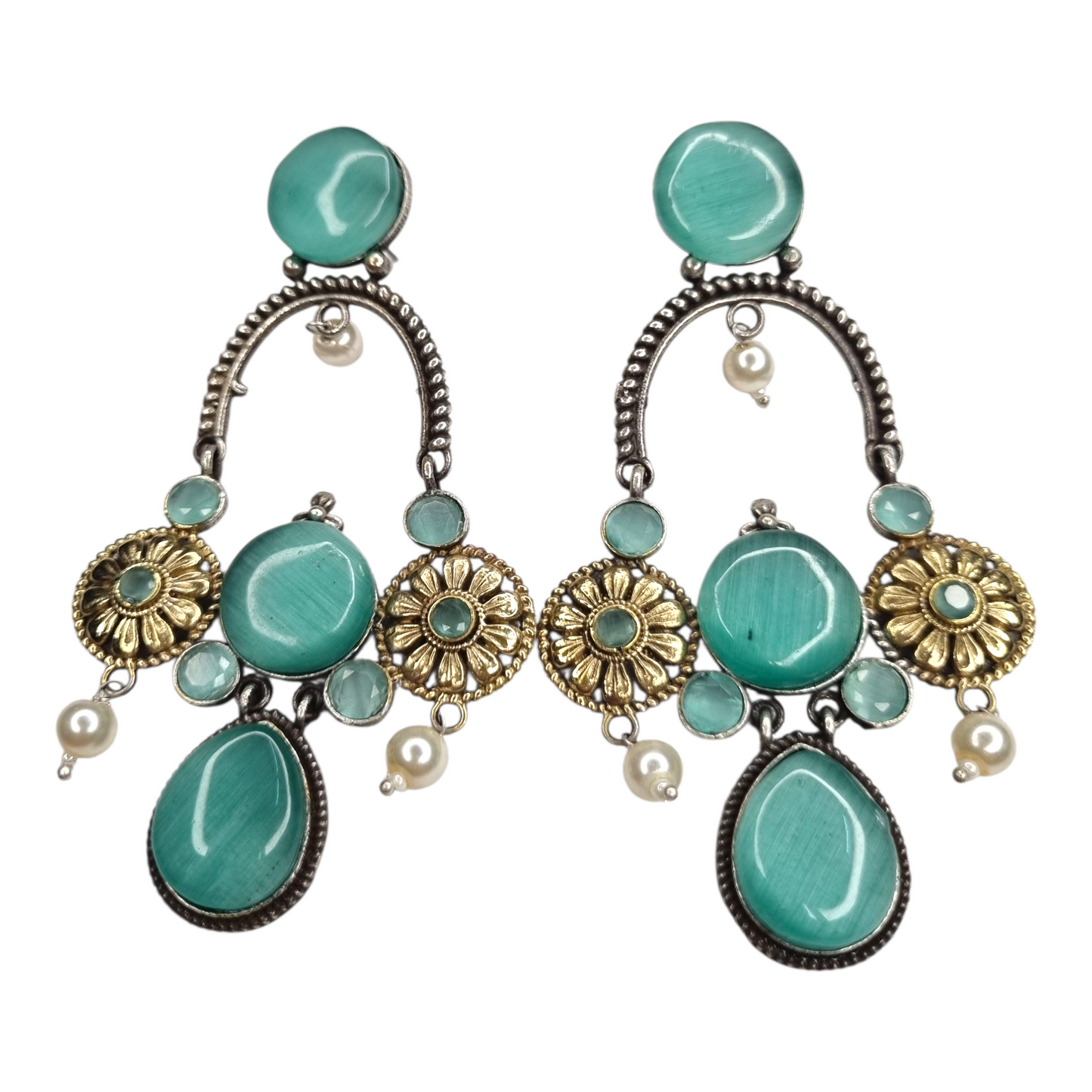 Floral Motif Brass Chandbali Earrings