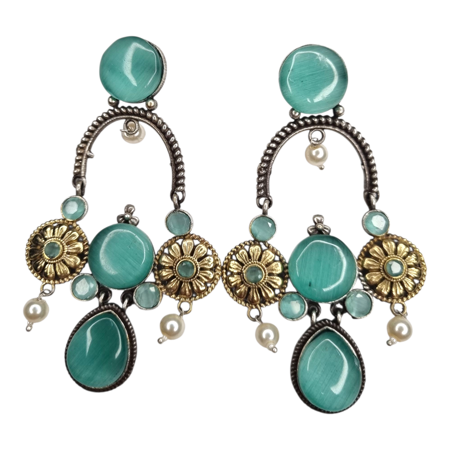 Floral Motif Brass Chandbali Earrings