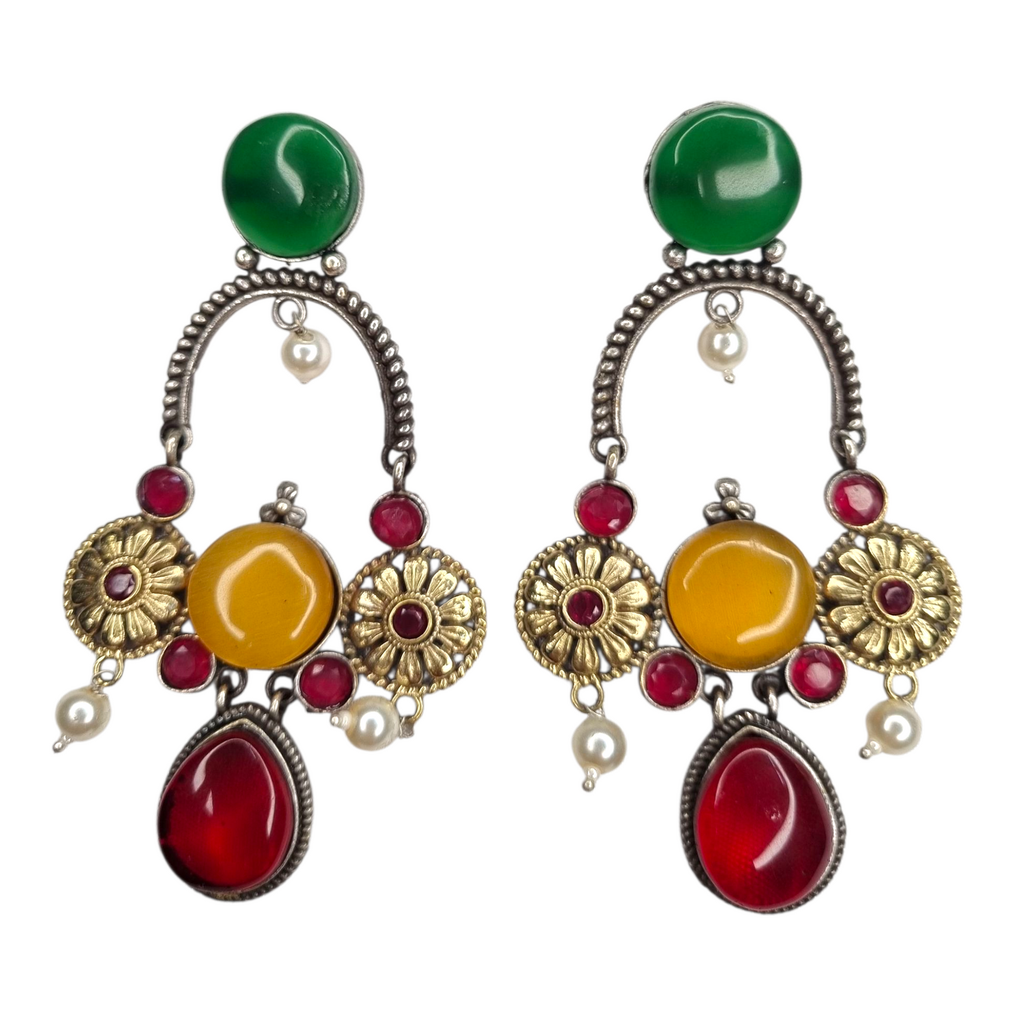 Floral Motif Brass Chandbali Earrings