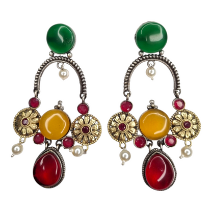 Floral Motif Brass Chandbali Earrings