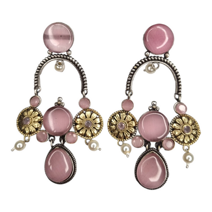 Floral Motif Brass Chandbali Earrings