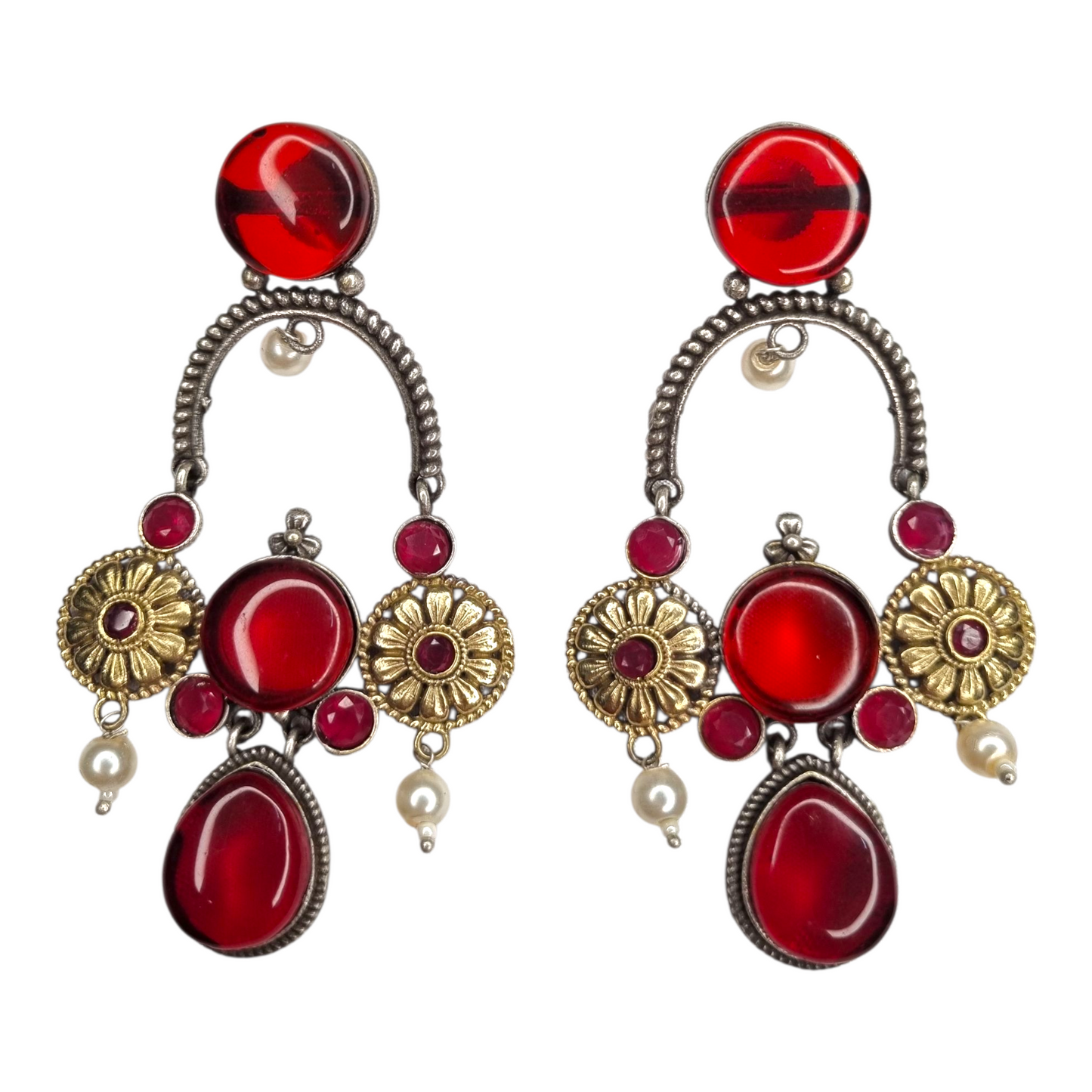 Floral Motif Brass Chandbali Earrings