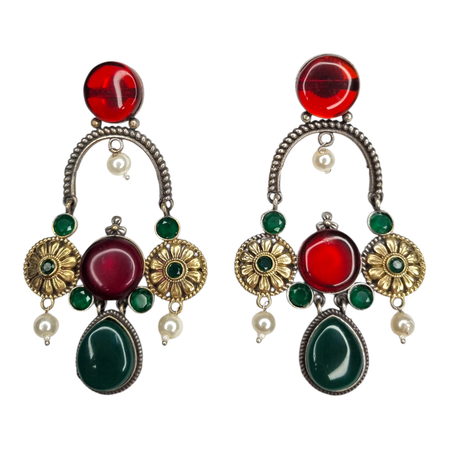 Floral Motif Brass Chandbali Earrings