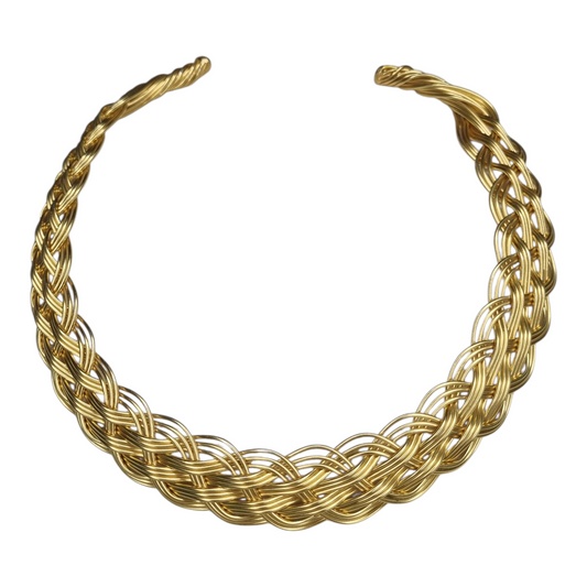 SAJOBHI Brass Hasli Necklace Traditional Braided Design, Gold-Toned